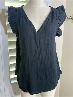 Old Navy Black V-Neck Ruffle Sleeve !00% Cotton Gauze Blouse Size M Boho Casual